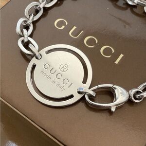 Genuine Gucci Round Disc Bracelet Sterling Silver With Box Pouch